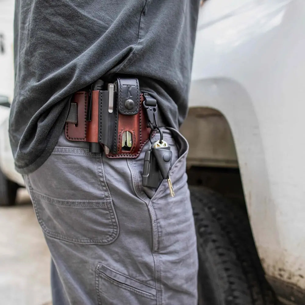 Belt Pouch Handcrafted Leather Multitool, Flashlight & Pen Slots