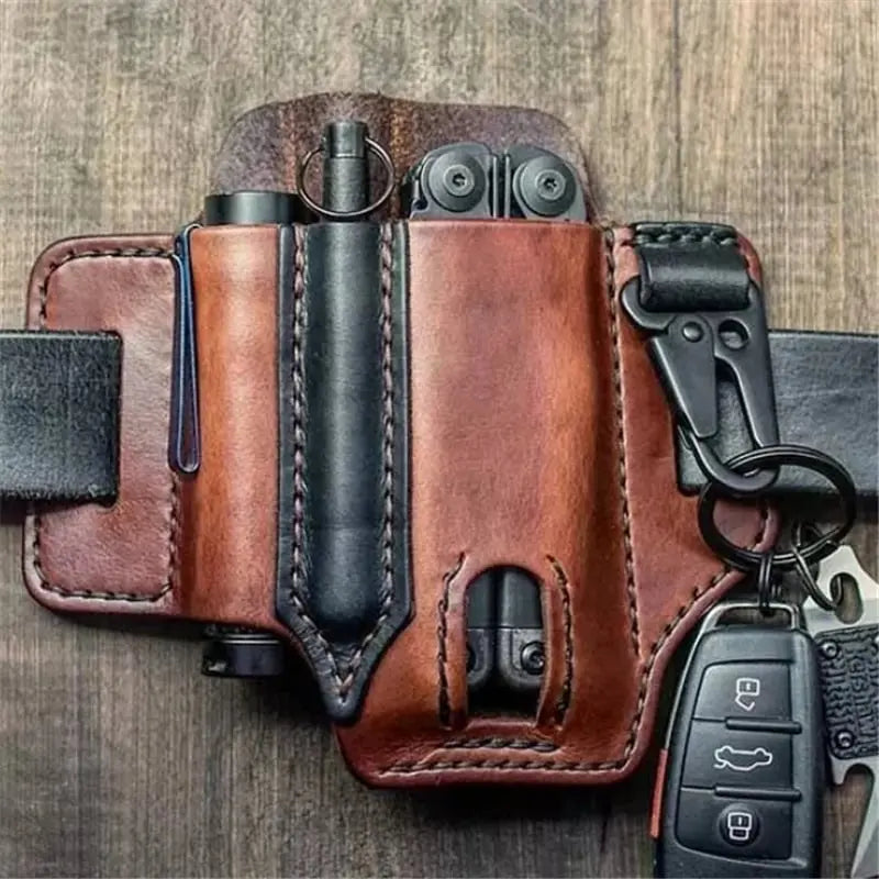Belt Pouch Handcrafted Leather Multitool, Flashlight & Pen Slots