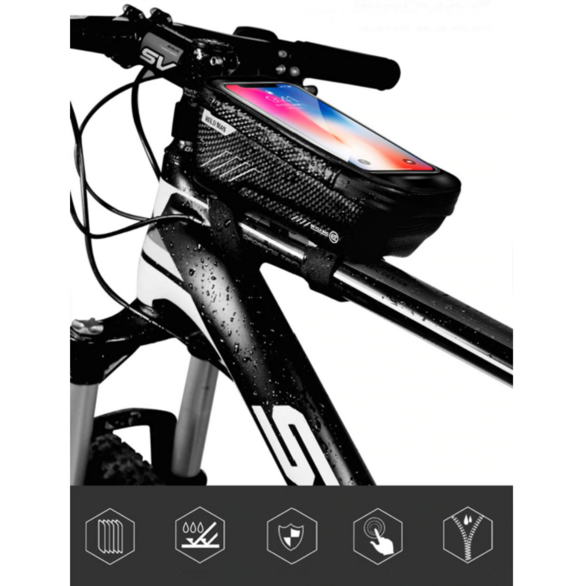 Bicycle Frame Bag Splash-Proof Hardcase Touchscreen Window Headphone Jack