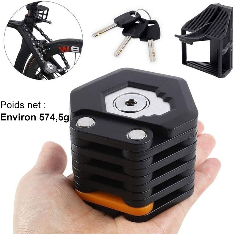 Bicycle Lock Foldable 33.5 In Zinc Alloy Frame Mount