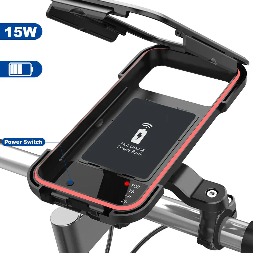 Bicycle Phone Holder Waterproof Touchscreen 15W Wireless