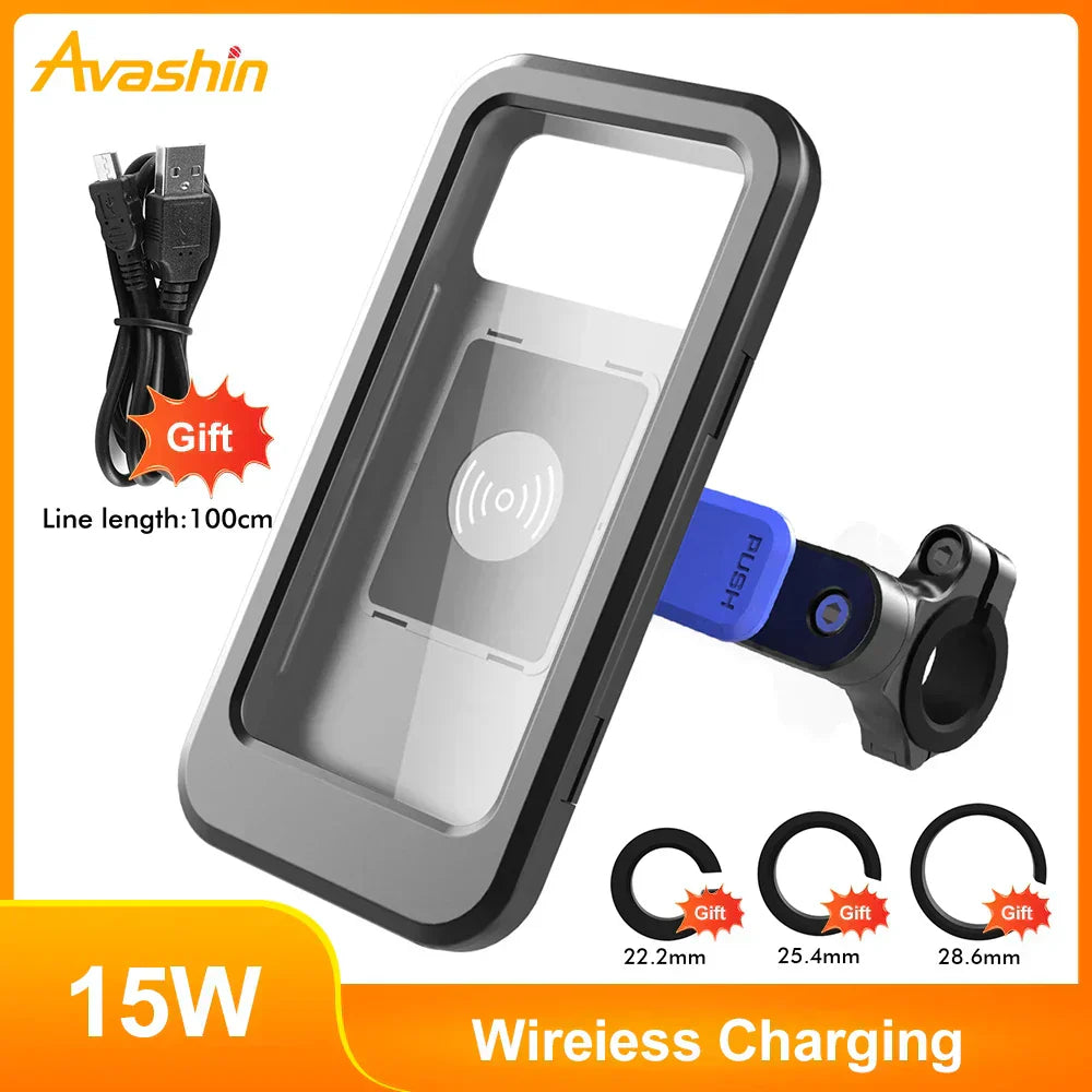 Bicycle Phone Mount Waterproof 15W Wireless Charging