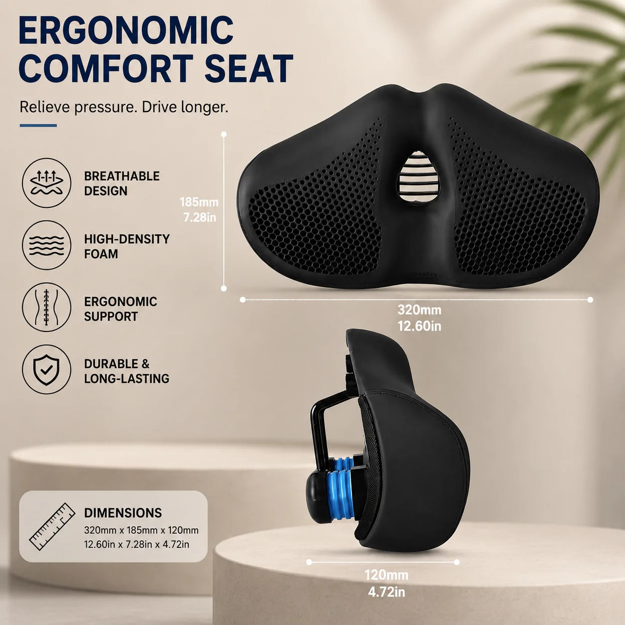 Bike Saddle Noseless Extra Wide Dual-Spring & High-Density Foam