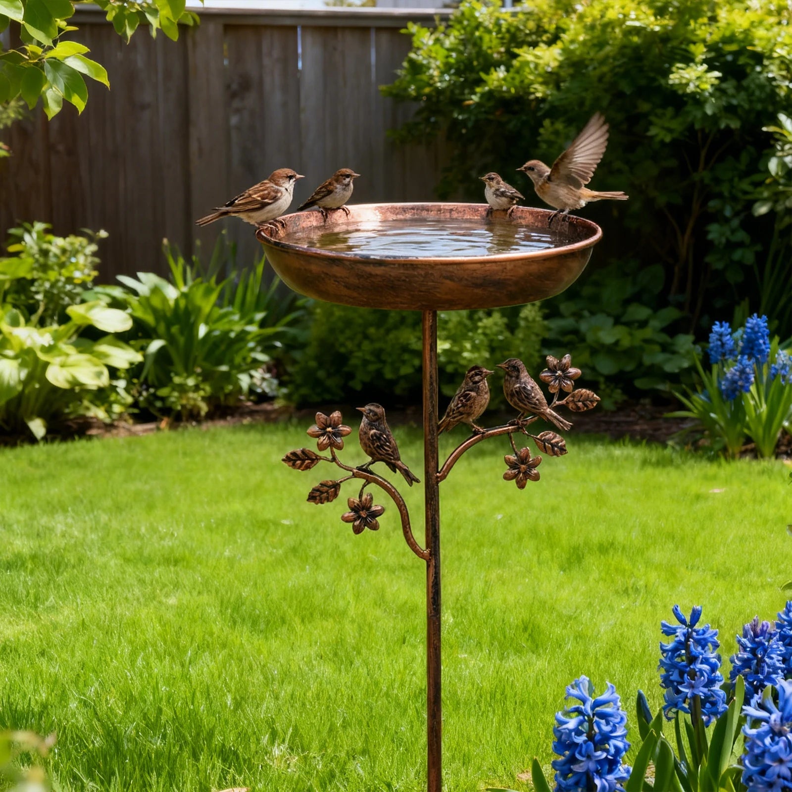 Bird Bath Copper-Look Metal Wide Bowl Tool-Free Assembly