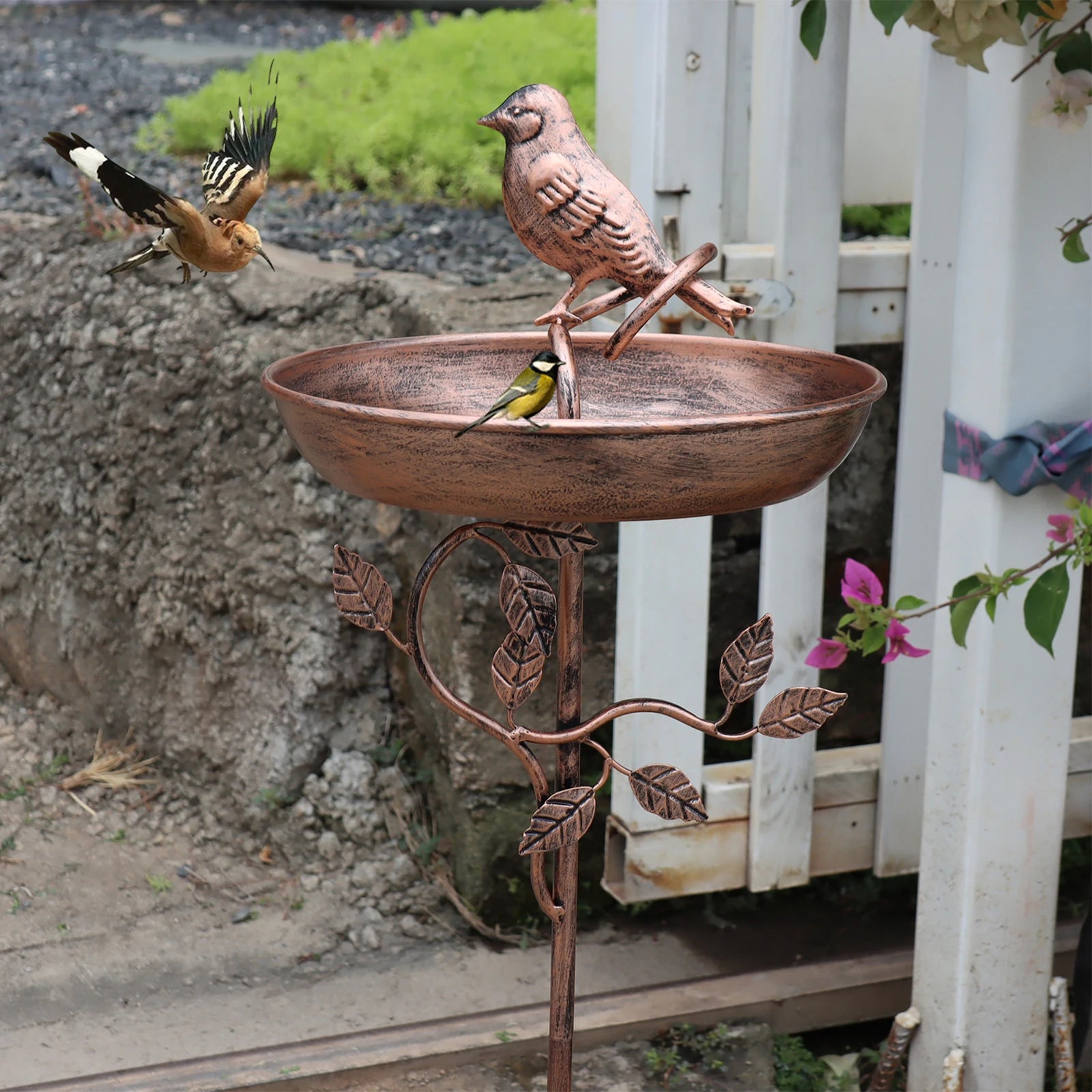 Bird Bath Copper-Look Metal Wide Bowl Tool-Free Assembly