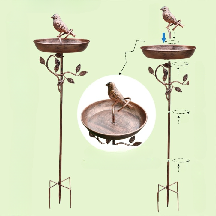Bird Bath Copper-Look Metal Wide Bowl Tool-Free Assembly