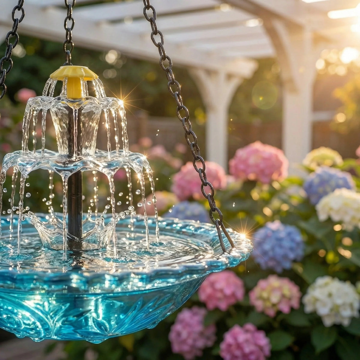 Bird Bath Hanging Solar-Powered Two-Stage Glass Bowl