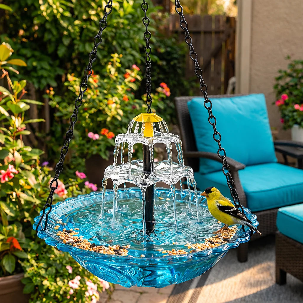 Bird Bath Hanging Solar-Powered Two-Stage Glass Bowl