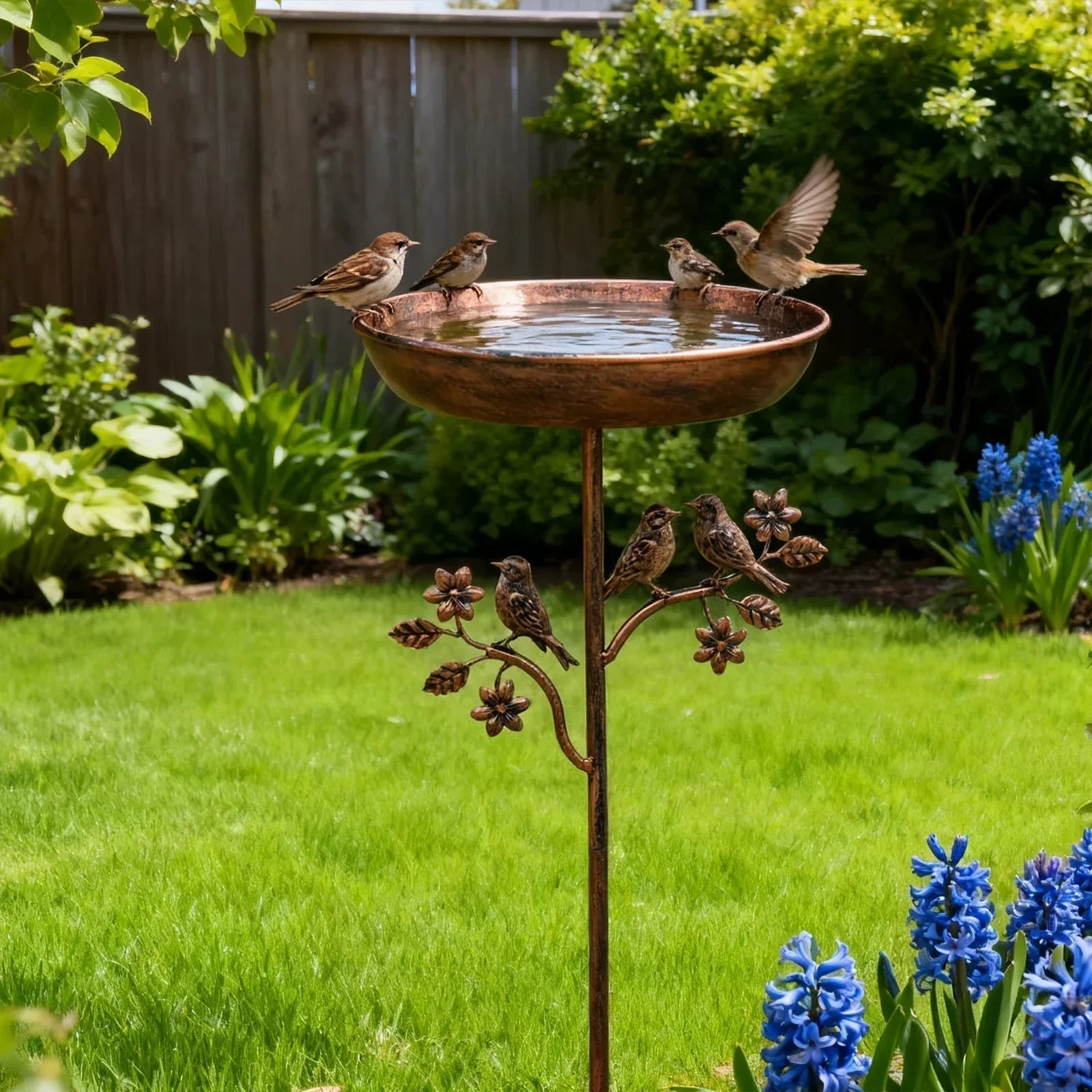 Bird Bath Shallow Bowl Metal Pedestal Tool-Free Assembly