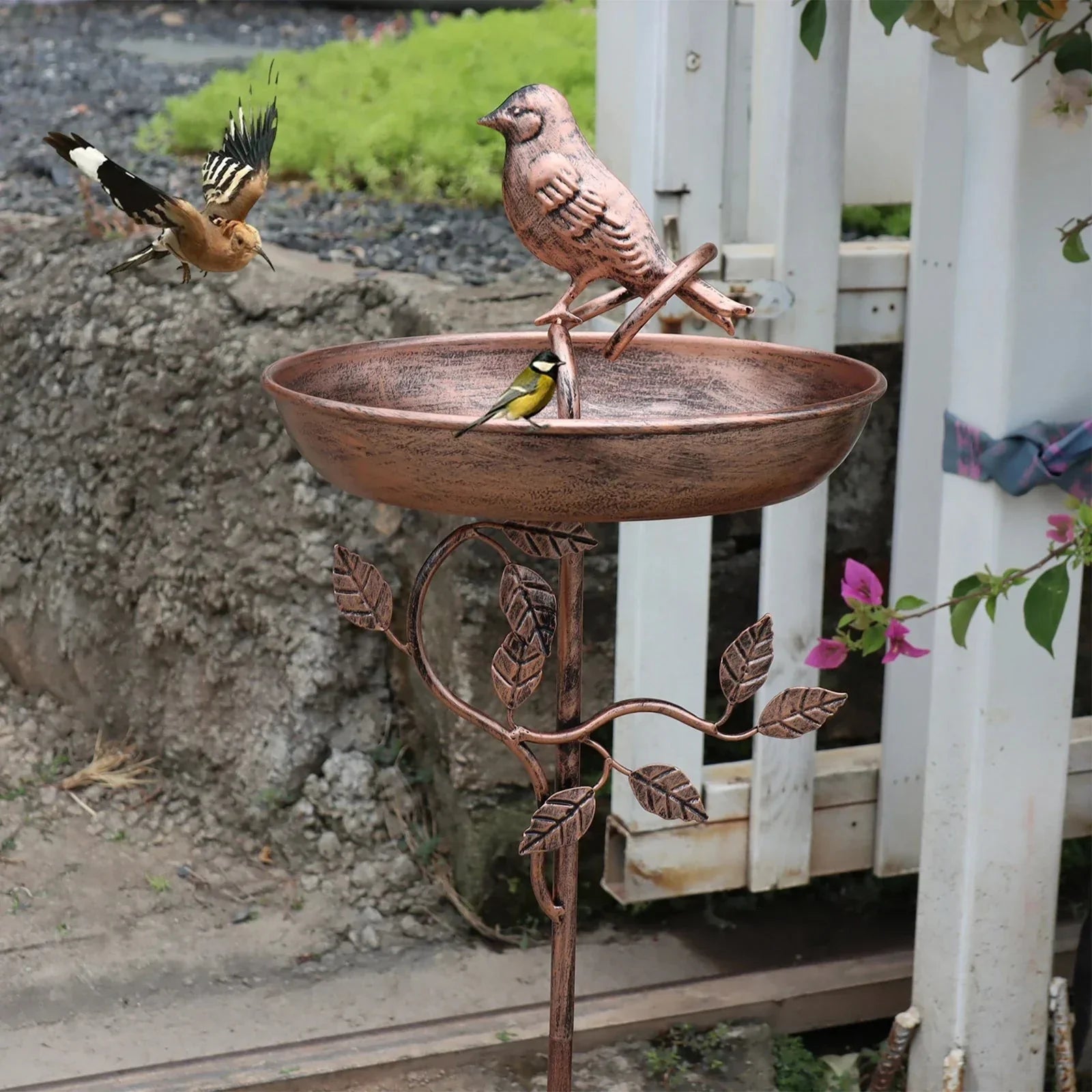 Bird Bath Shallow Bowl Metal Pedestal Tool-Free Assembly