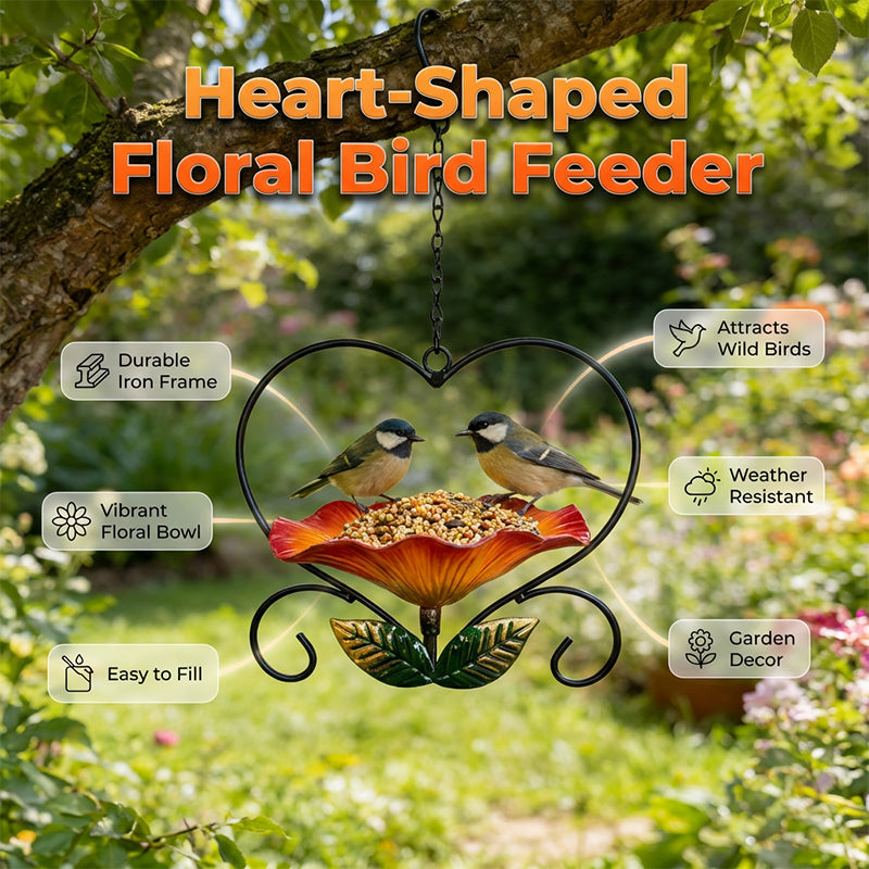 Bird Feeder Heart-Shaped Flower Bowl Weather-Resistant Iron