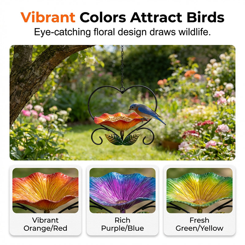 Bird Feeder Heart-Shaped Flower Bowl Weather-Resistant Iron