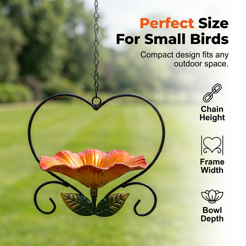 Bird Feeder Heart-Shaped Flower Bowl Weather-Resistant Iron