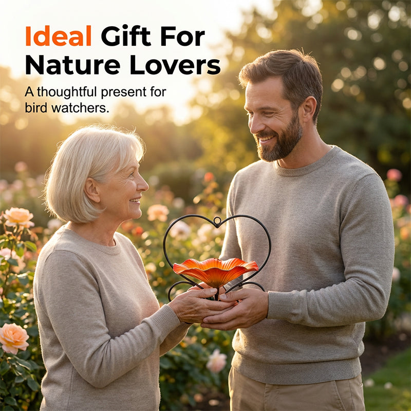 Bird Feeder Heart-Shaped Flower Bowl Weather-Resistant Iron
