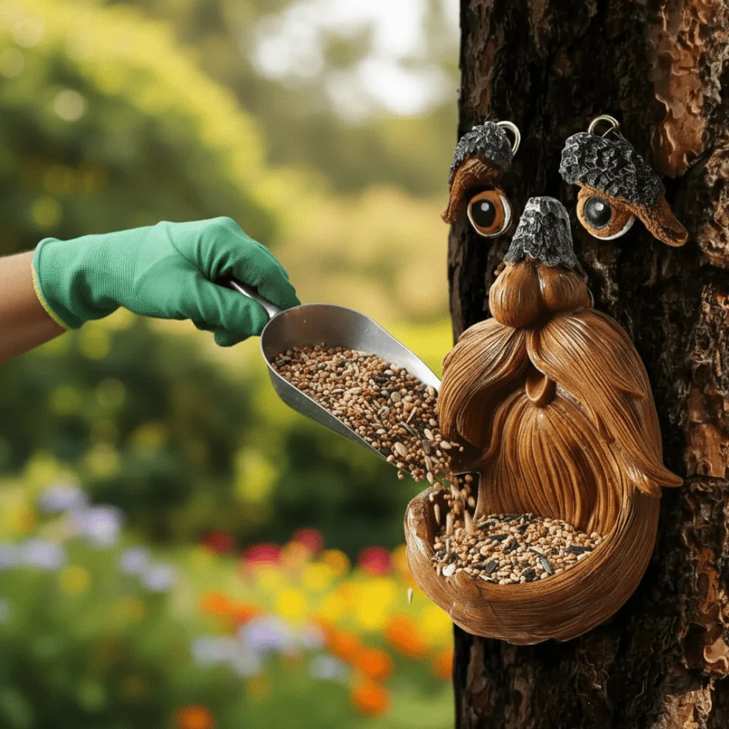 Bird Feeder Station Resin Tree Face Weatherproof Integrated Hanger