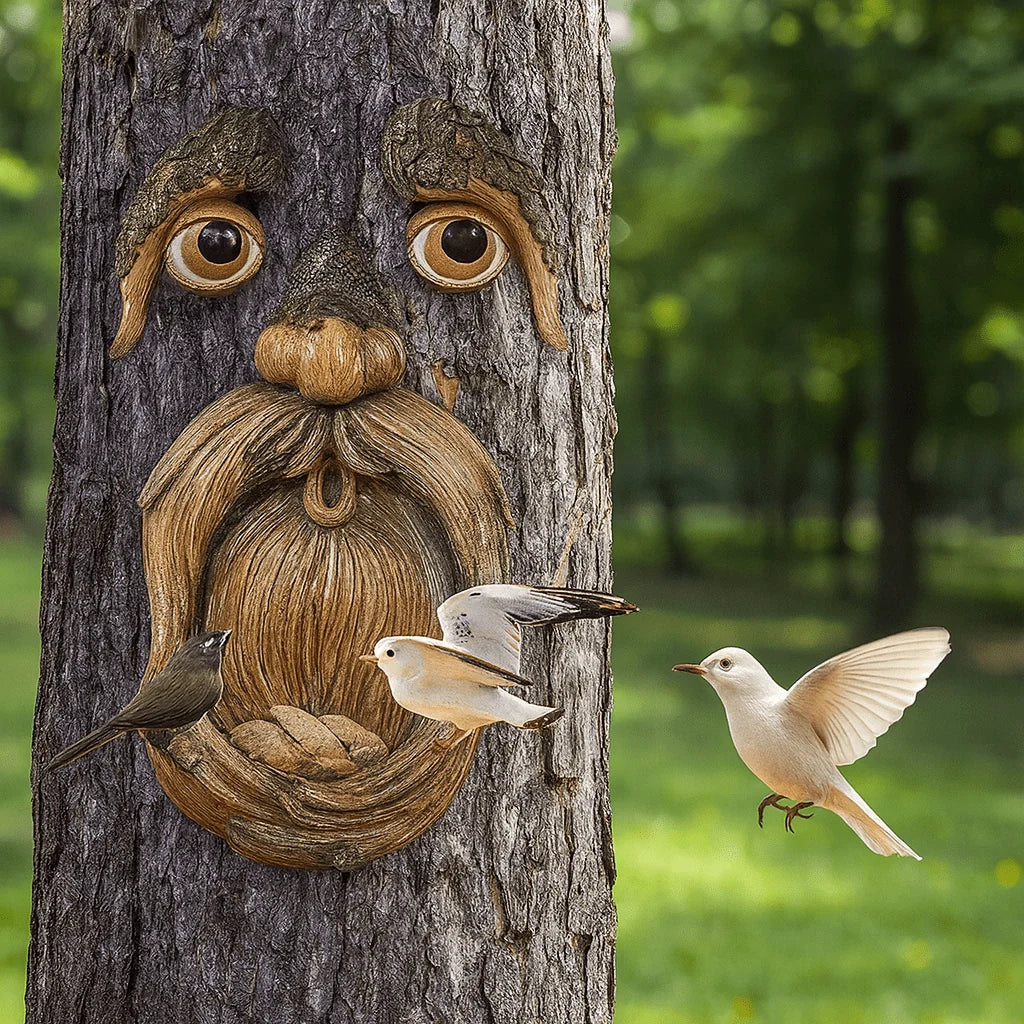 Bird Feeder Station Resin Tree Face Weatherproof Integrated Hanger