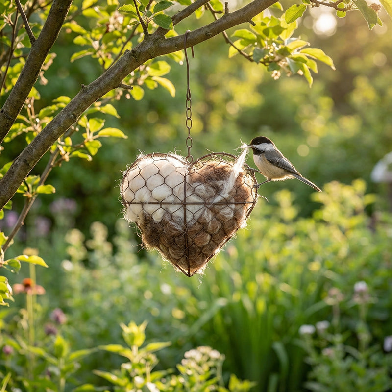 Bird Nesting Material Holder Heart-Shaped Iron Hanging Chain