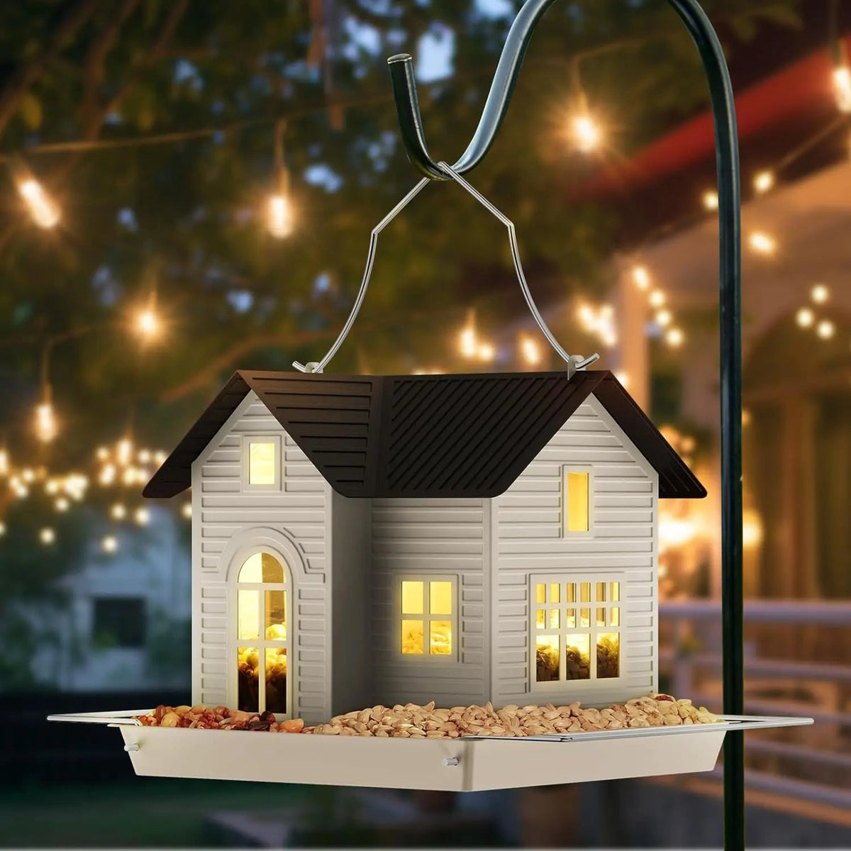 Birdhouse Feeder Solar-Powered LED Weatherproof Baked Enamel