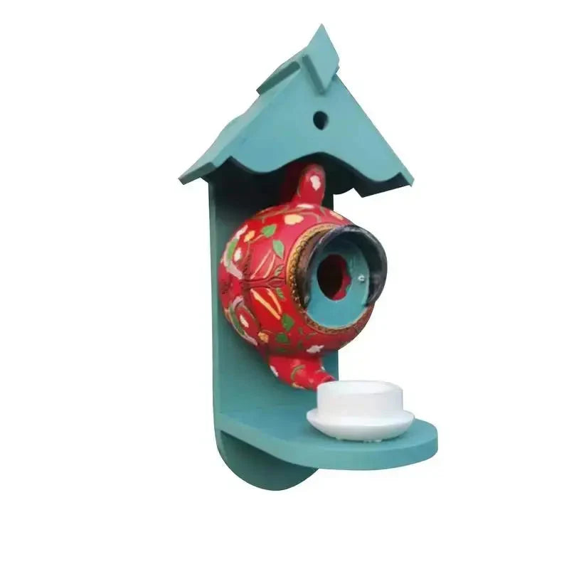 Birdhouse Hand-Painted Teapot Design UV & Frost-Resistant