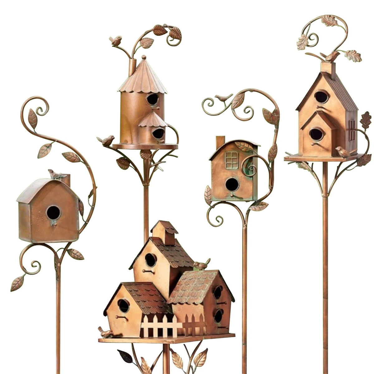 Birdhouse Stake Decorative Metal Copper Bronze