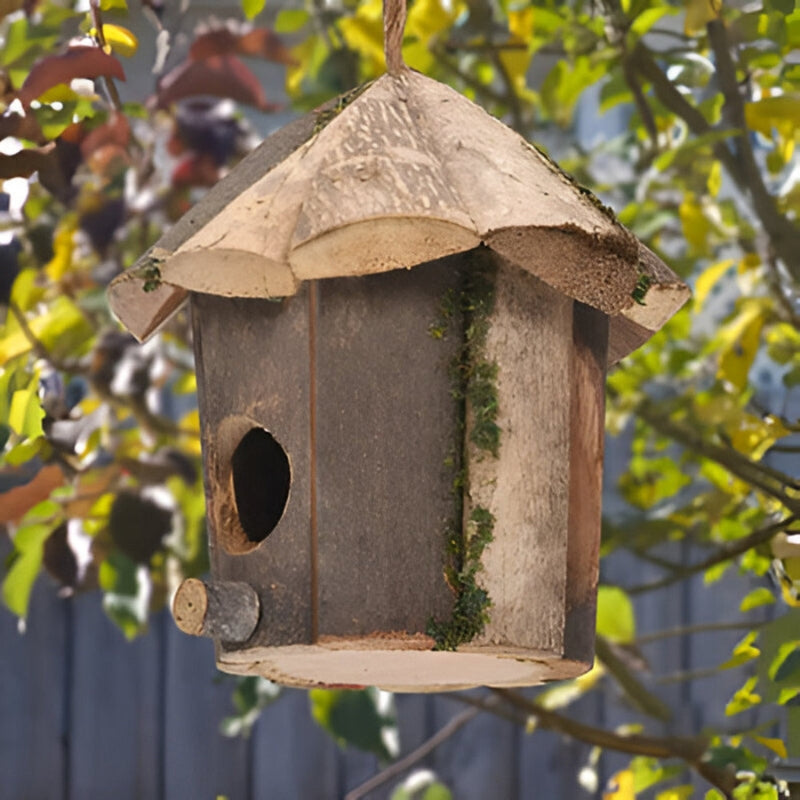 Birdhouse Wooden Cabin Shaped Hanging Strap For Small Birds