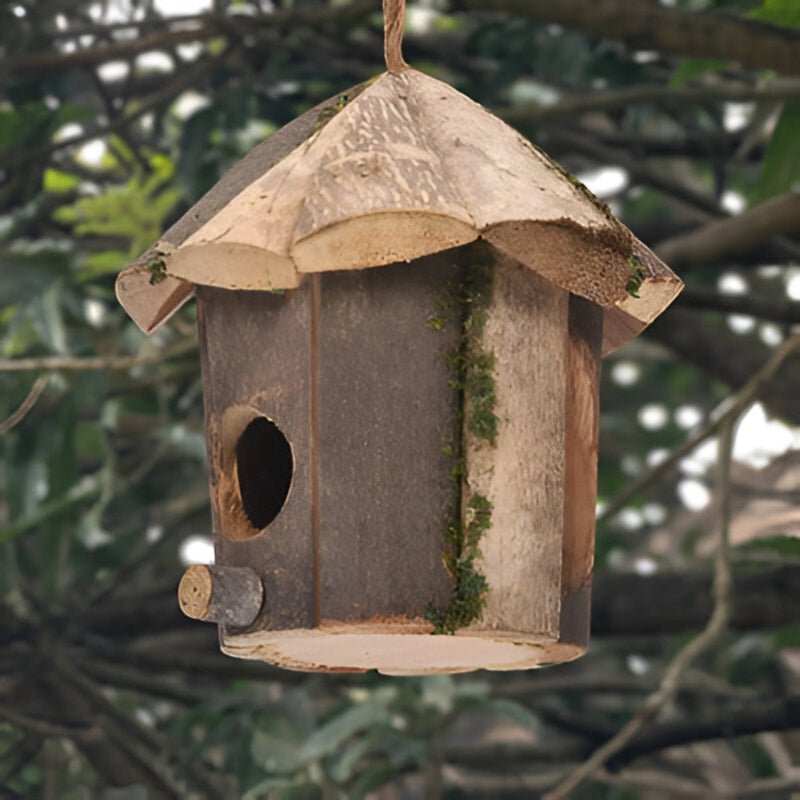 Birdhouse Wooden Cabin Shaped Hanging Strap For Small Birds