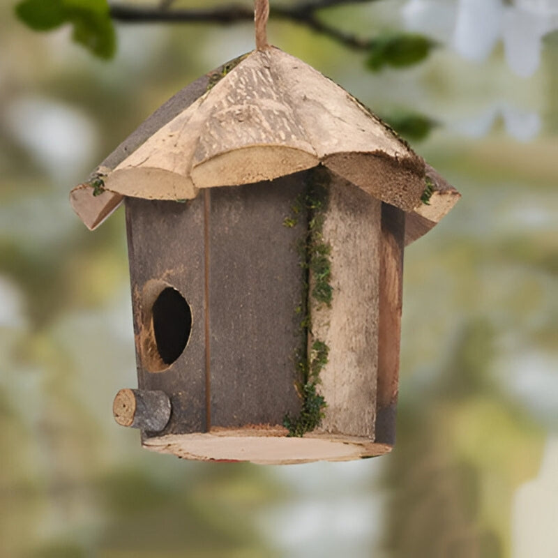 Birdhouse Wooden Cabin Shaped Hanging Strap For Small Birds