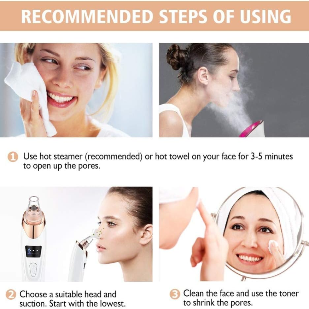 Blackhead Remover Rechargeable Suction & Interchangeable Heads