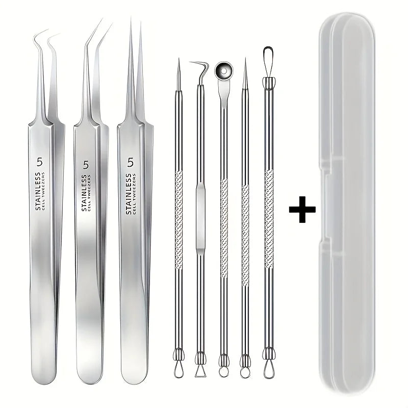 Blackhead Remover Set 8-Piece Stainless Steel Ultra-Fine Tips