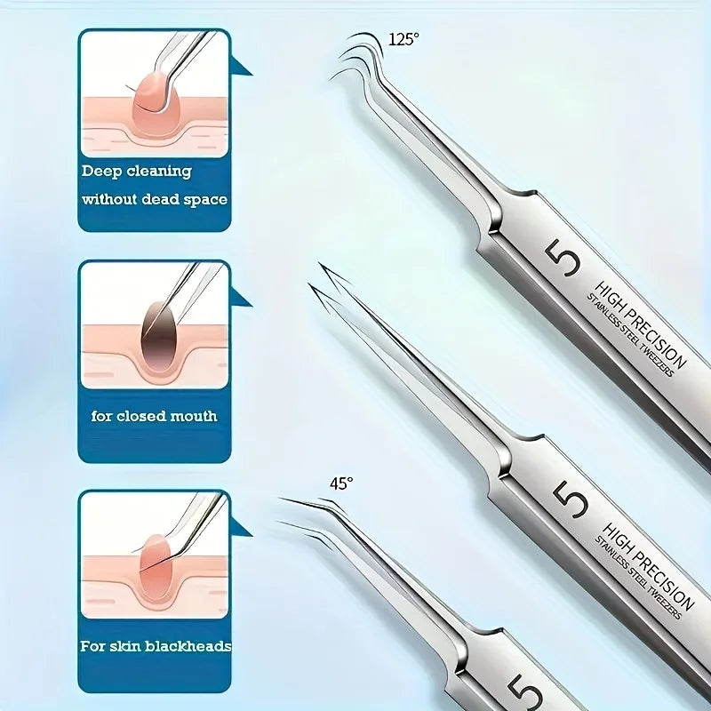 Blackhead Remover Set 8-Piece Stainless Steel Ultra-Fine Tips