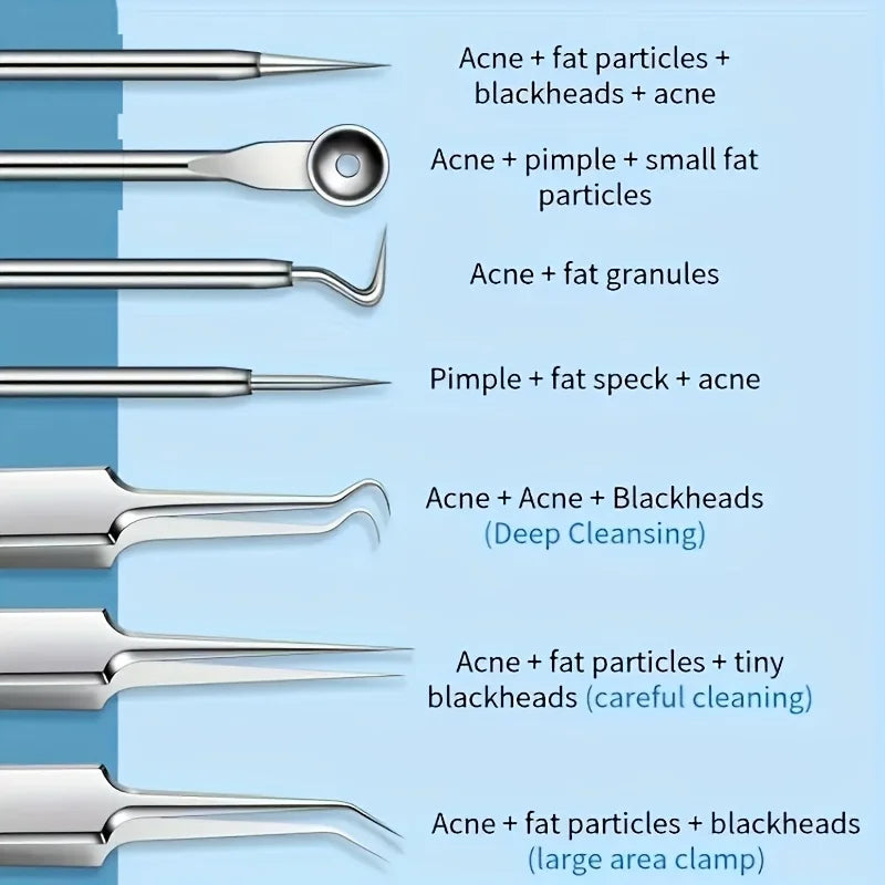 Blackhead Remover Set 8-Piece Stainless Steel Ultra-Fine Tips