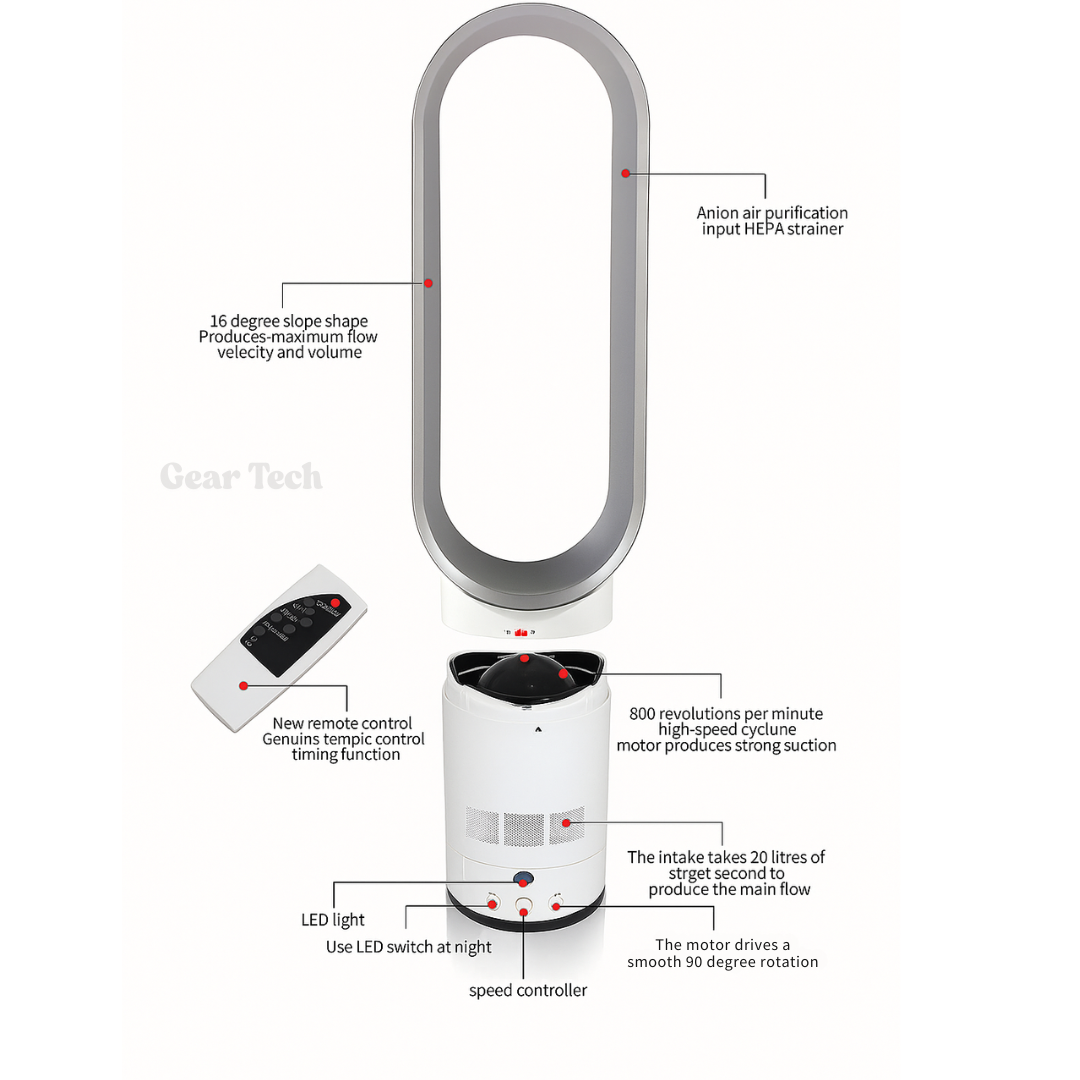 Bladeless Fan Remote Control Quiet 40 cm