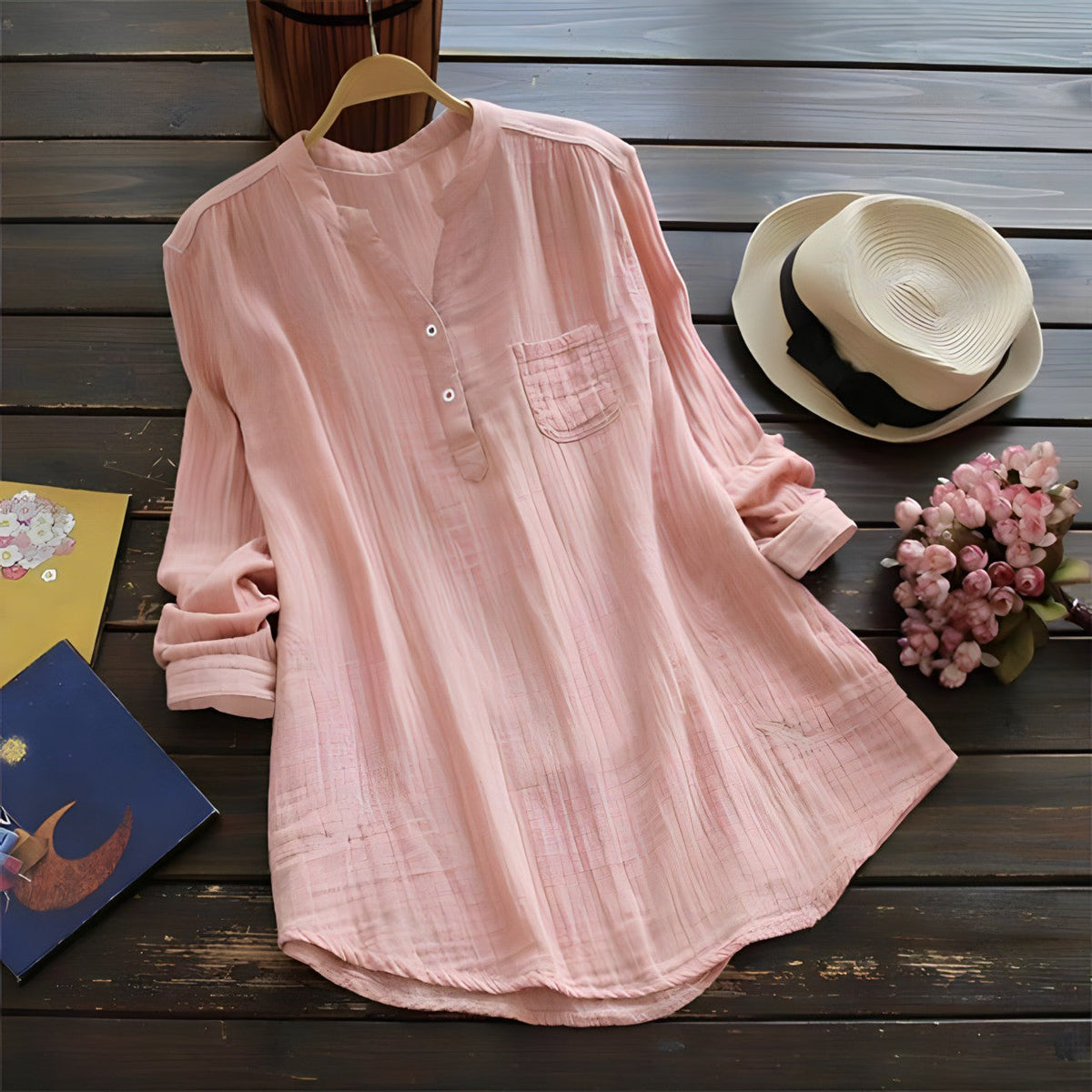 Blouse Long-Sleeve Soft Fabric Close Fit