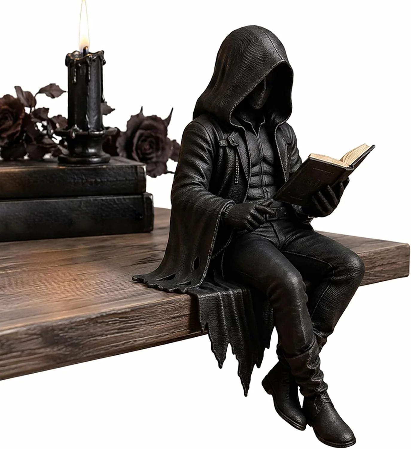 Bookshelf Figurine Hooded Reader Resin Compact