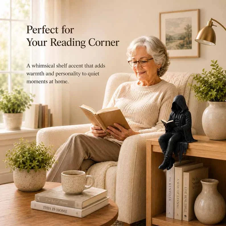 Bookshelf Figurine Hooded Reader Resin Compact