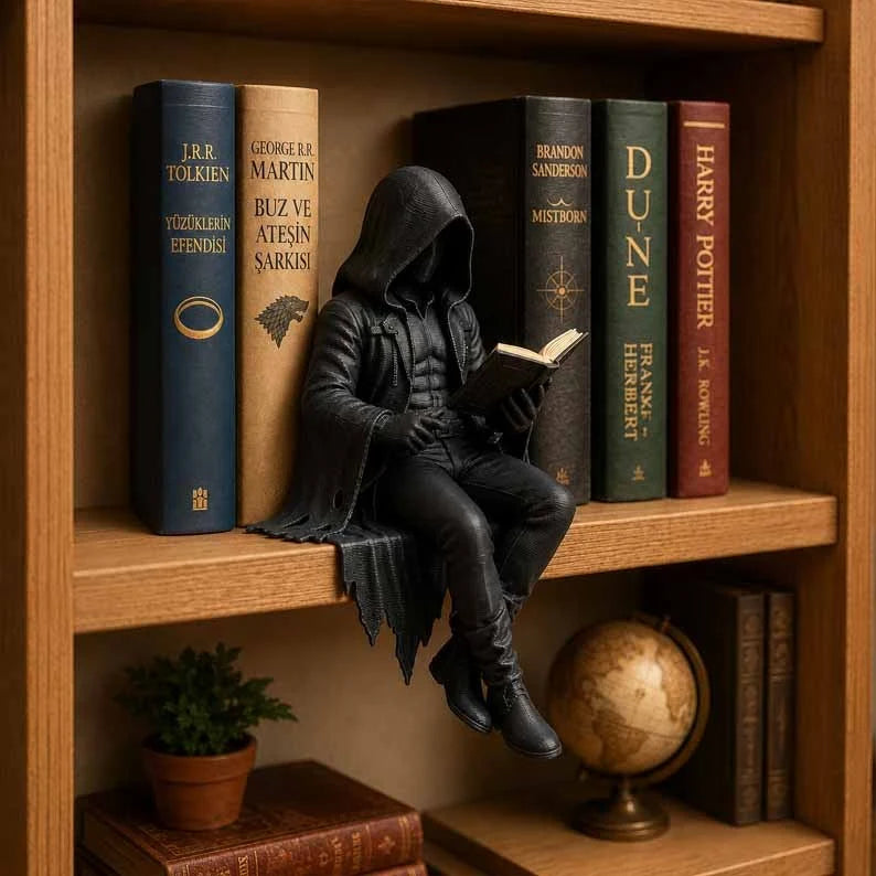 Bookshelf Figurine Hooded Reader Resin Compact