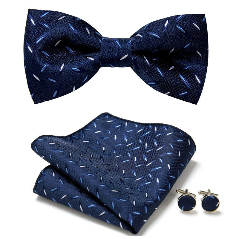 Bow Tie Set Hand-Sewn Polyester Pocket Square & Cufflinks