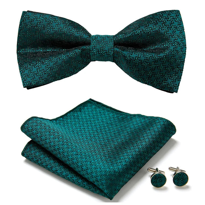 Bow Tie Set Hand-Sewn Polyester Pocket Square & Cufflinks