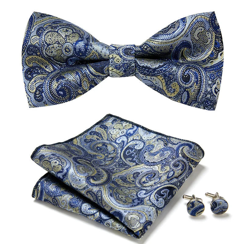 Bow Tie Set Hand-Sewn Polyester Pocket Square & Cufflinks