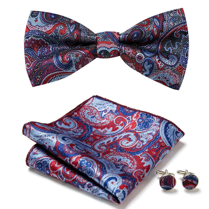 Bow Tie Set Hand-Sewn Polyester Pocket Square & Cufflinks