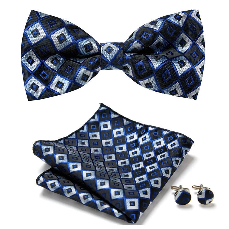 Bow Tie Set Hand-Sewn Polyester Pocket Square & Cufflinks