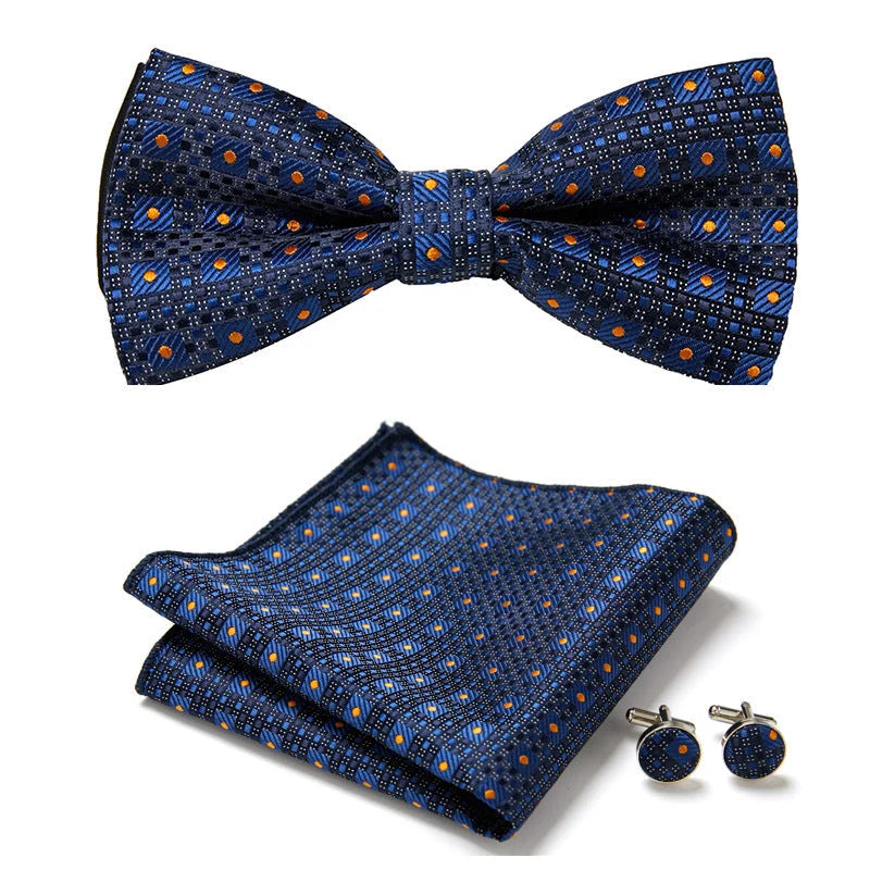 Bow Tie Set Hand-Sewn Polyester Pocket Square & Cufflinks