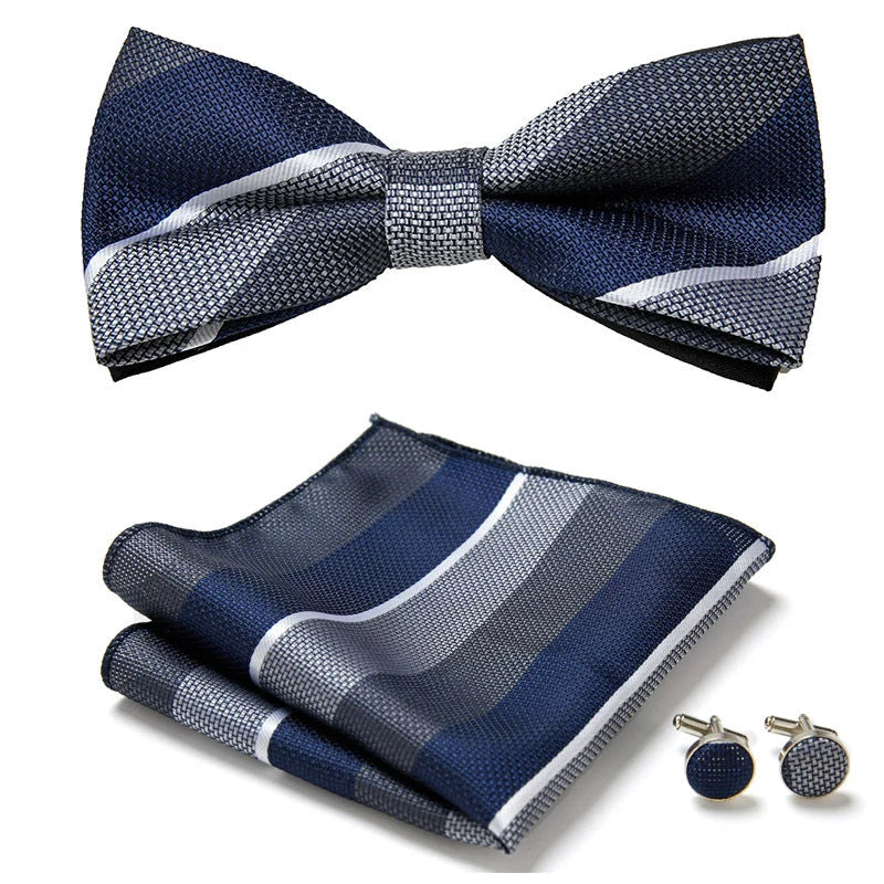 Bow Tie Set Hand-Sewn Polyester Pocket Square & Cufflinks