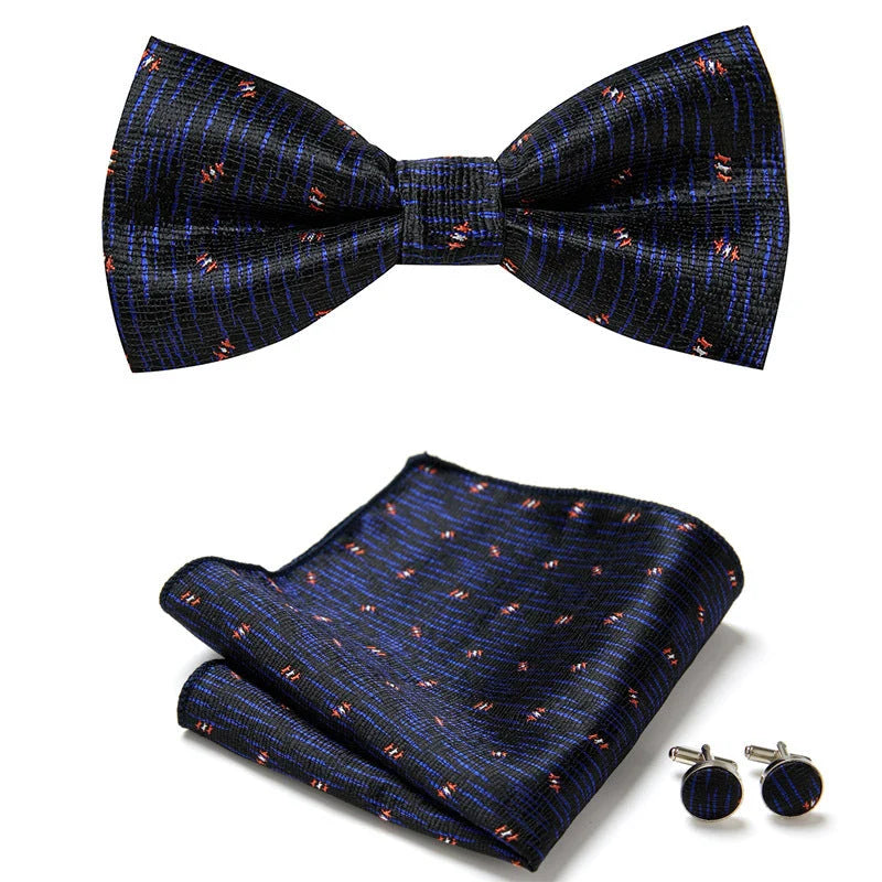 Bow Tie Set Hand-Sewn Polyester Pocket Square & Cufflinks