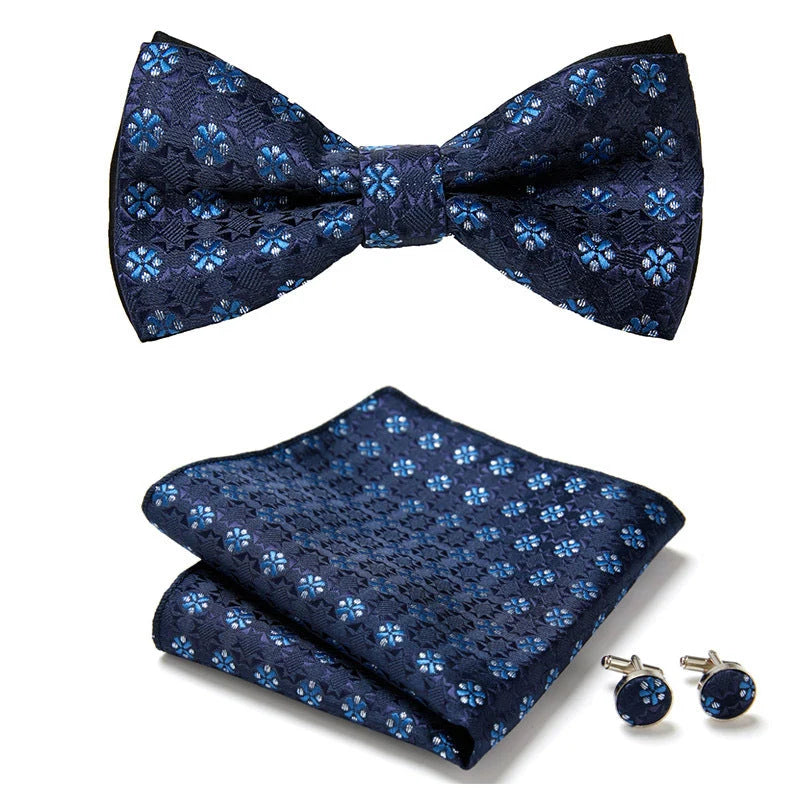 Bow Tie Set Hand-Sewn Polyester Pocket Square & Cufflinks