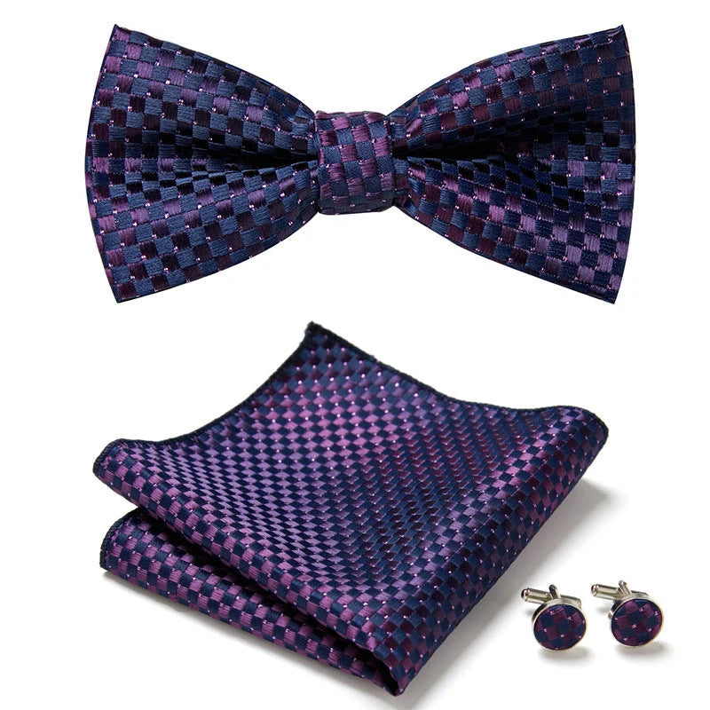 Bow Tie Set Hand-Sewn Polyester Pocket Square & Cufflinks