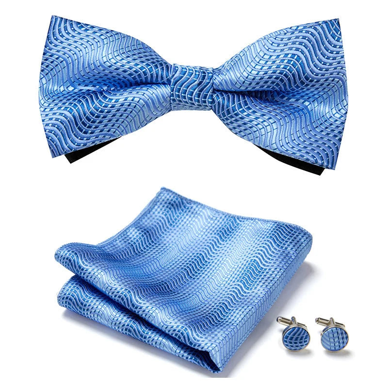 Bow Tie Set Hand-Sewn Polyester Pocket Square & Cufflinks