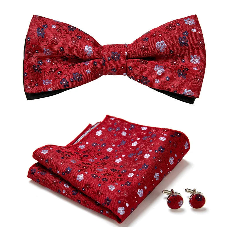 Bow Tie Set Hand-Sewn Polyester Pocket Square & Cufflinks