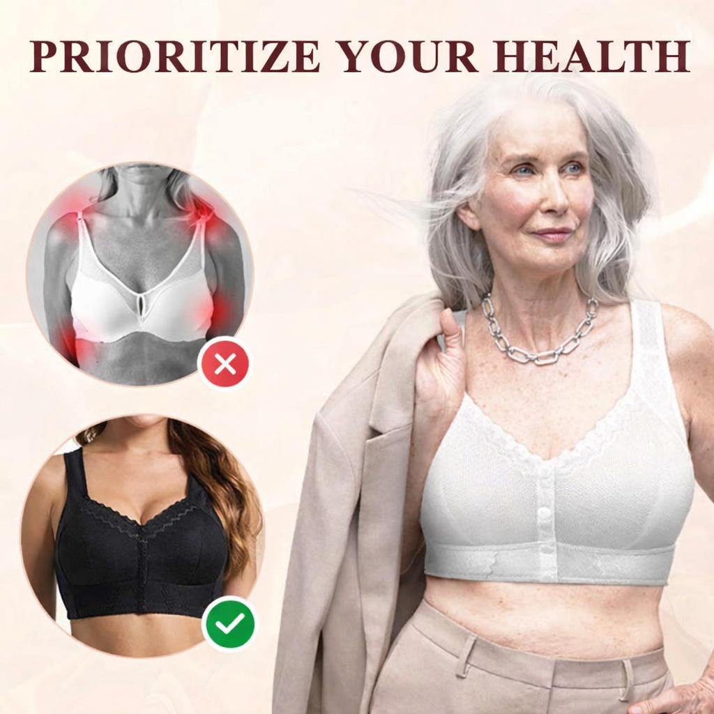 Bra Front Button Closure Wireless & Soft Breathable Cotton