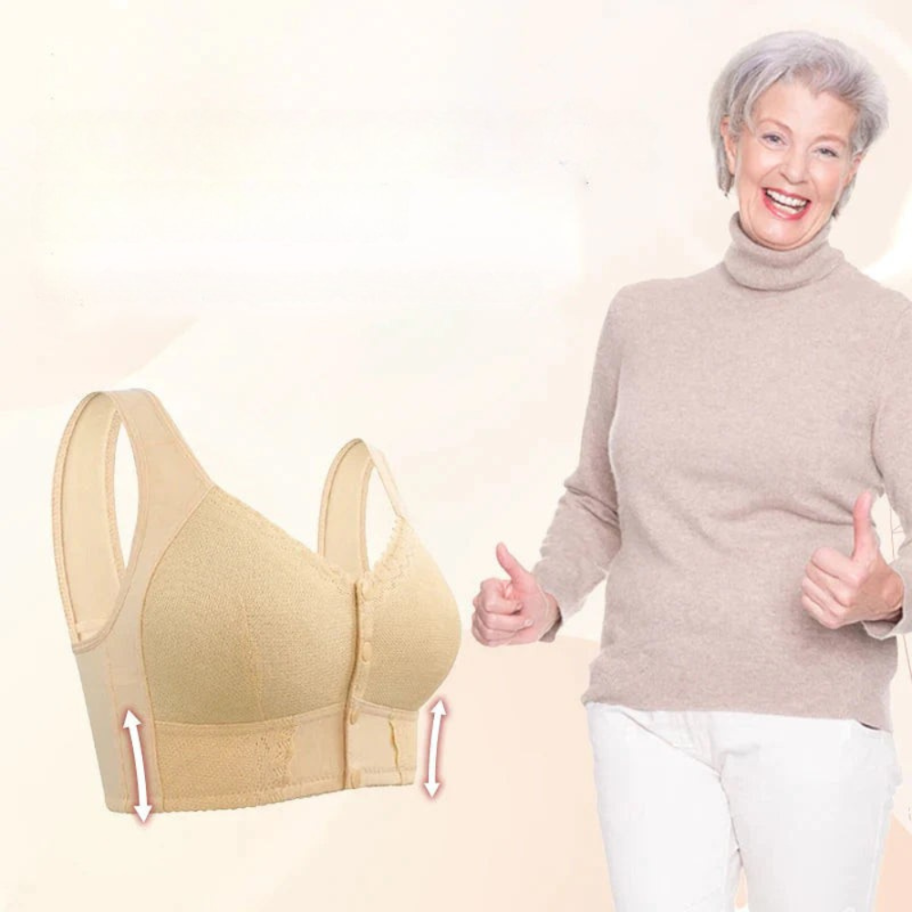 Bra Front Button Closure Wireless & Soft Breathable Cotton